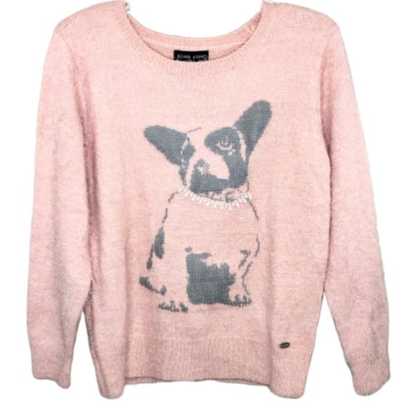 Black Rivet Sweaters - Black Rivet Pink Fuzzy French Bulldog Sweater - S